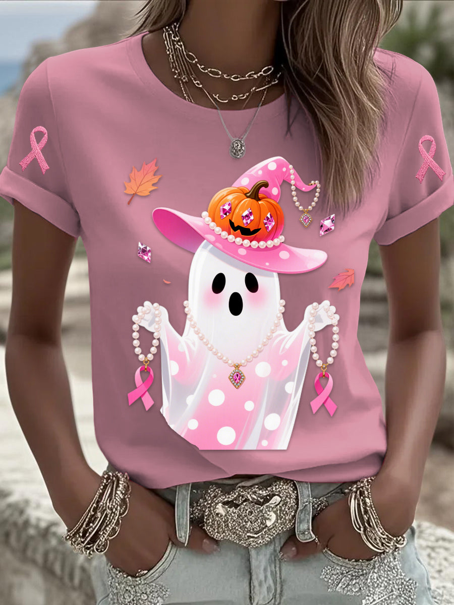 Retro mellrák gyöngy halloween szellem nyomtatás kényelmes alkalmi pamut rövid ujjú póló