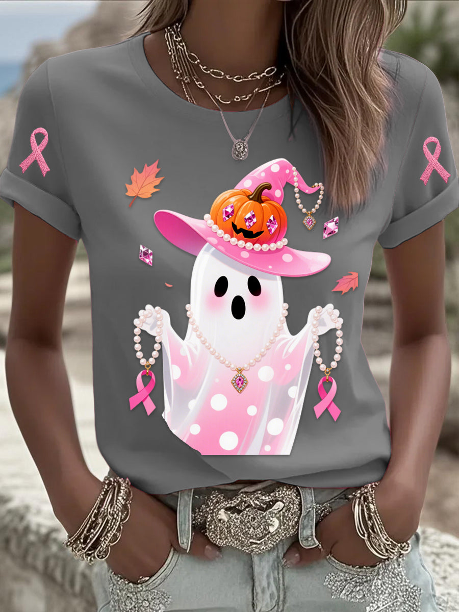 Retro mellrák gyöngy halloween szellem nyomtatás kényelmes alkalmi pamut rövid ujjú póló