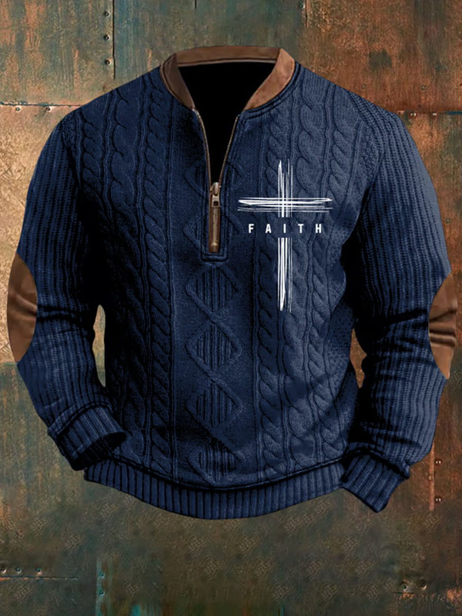 Férfi vintage art faith alkalmi pulóver
