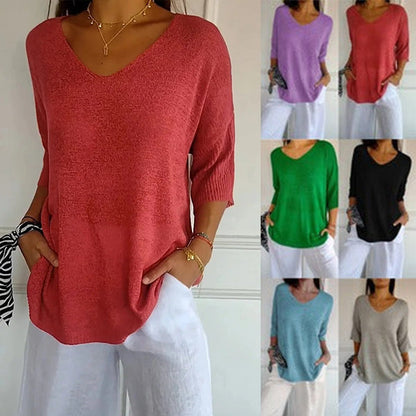 【M-4XL】💖Egyszínű kötött felső V-kivágással