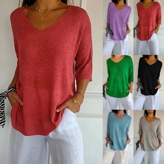 【M-4XL】💖Egyszínű kötött felső V-kivágással