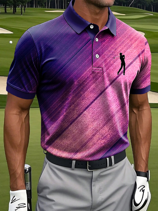 Férfi retro gradient csíkos nyomtatás alkalmi üzleti póló