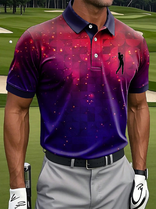 Férfi retro gradient színes geometriai nyomtatás alkalmi üzleti póló