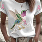 Vintage mellrák kolibri gyöngyök nyomtatás kényelmes alkalmi pamut rövid ujjú póló