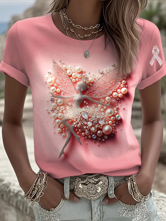 Női pearl rhinestone nyomtatott alkalmi póló