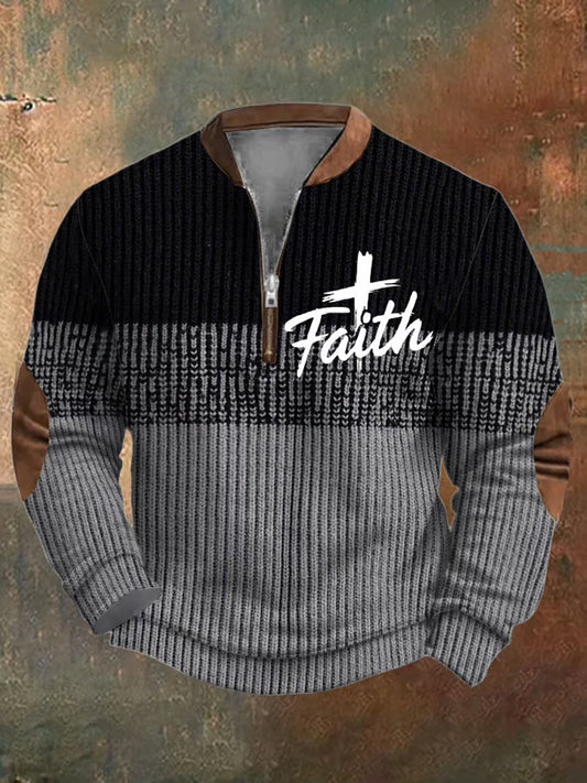 Férfi vintage art faith alkalmi pulóver