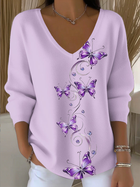 Női vintage butterfly art v-nyak felső