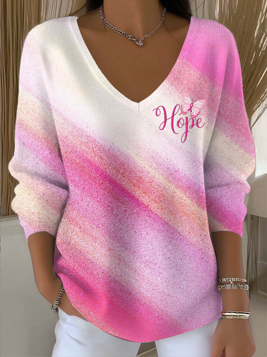Női vintage gradient rózsaszín művészi v-nyak felső