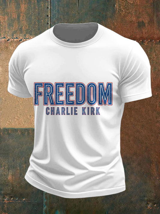 Férfi charlie kirk szabadság nyomtatott vintage divat laza rövid ujjú póló