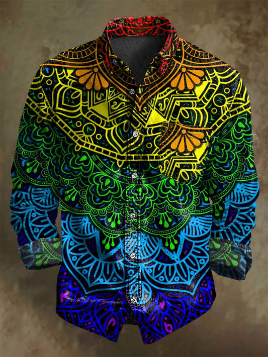 Absztrakt gradient mandala virágnyomat alkalmi hosszú ujjú ing