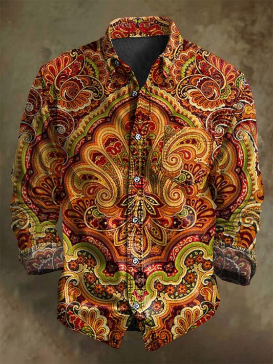 Vintage mandala virágos virágnyomat alkalmi hosszú ujjú ing