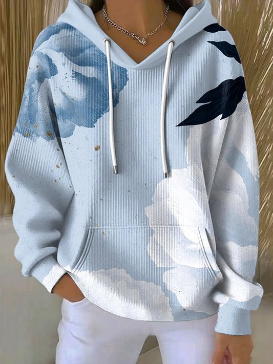 Női vintage absztrakt virágos művészet alkalmi hoodie