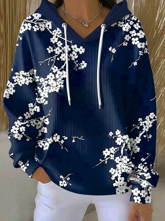 Női vintage minimalista virágos művészet alkalmi hoodie