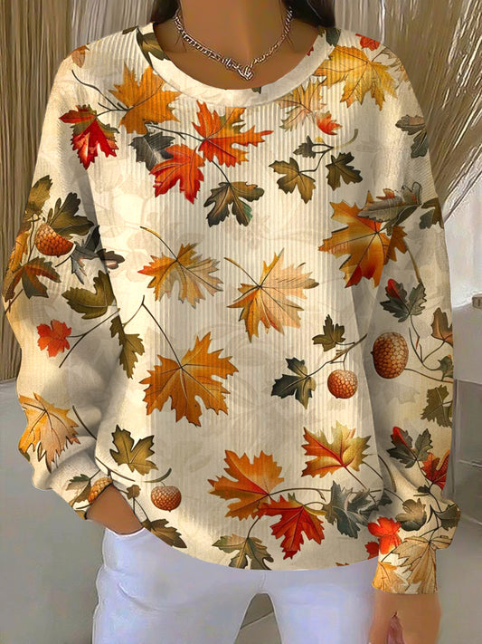 Női hálaadás juhar levél textúra alkalmi személyzet nyak pulóver