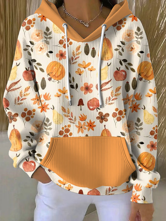 Női hálaadás tök-nyomtatott alkalmi crewneck pulóver