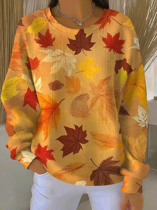 Női hálaadás őszi levél alkalmi crewneck pulóver