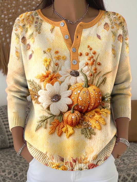 Női hálaadás virágos tök art v-nyak felső