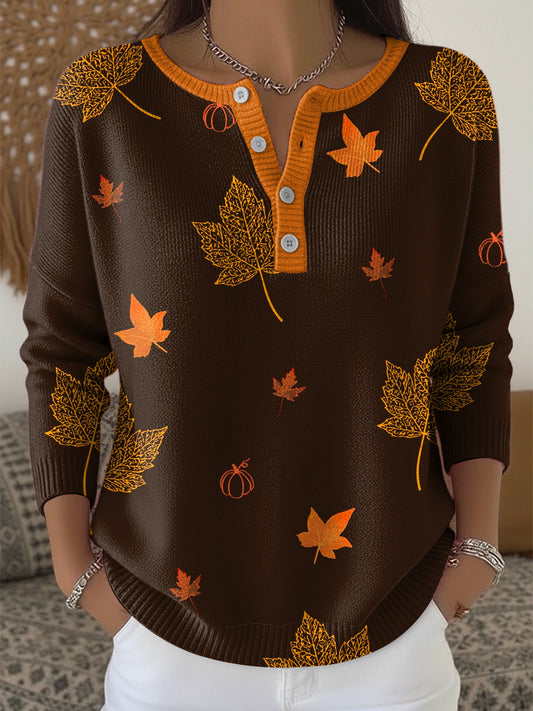 Női hálaadás őszi levél art v-nyak tetején