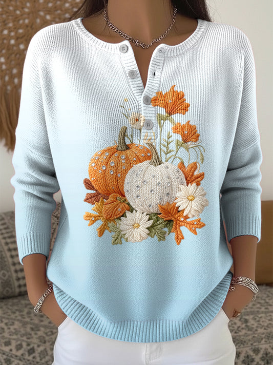 Női hálaadás gradient tök virágos art v-nyak felső