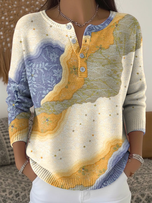 Női vintage geometriai minta v-nyak felső