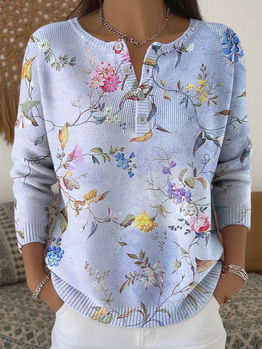 Női vintage romantikus virágos v-nyak felső