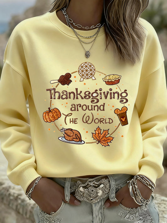 Női hálaadás művészet alkalmi crewneck pulóver top