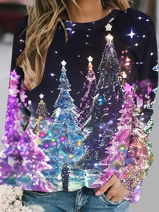 Női retro karácsonyi művészet nyomtatás alkalmi pulóver