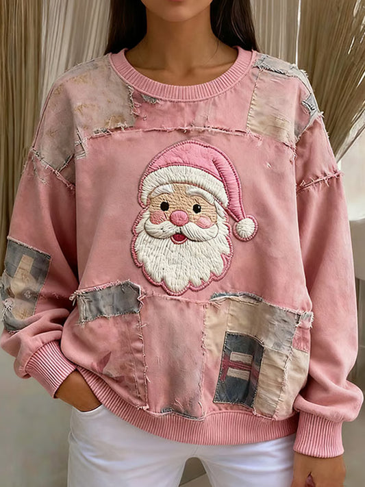 Női retro karácsonyi művészet nyomtatás alkalmi pulóver