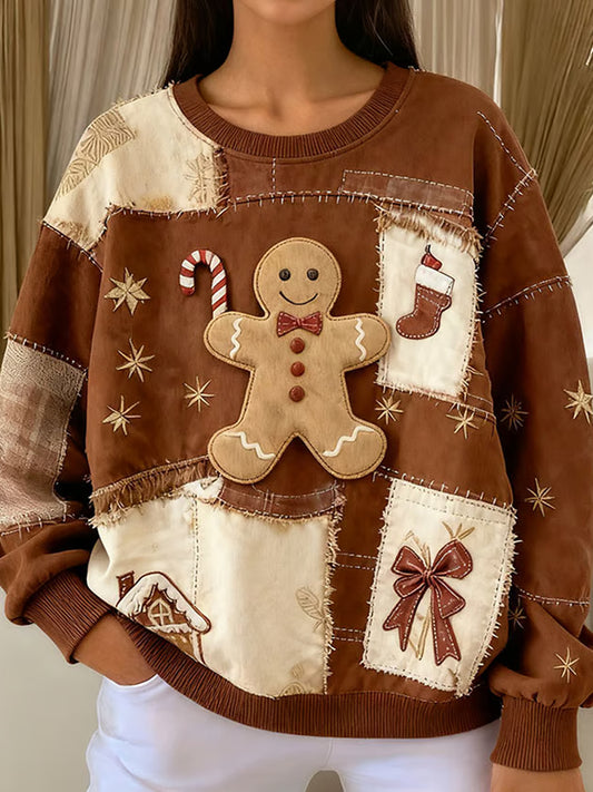 Női retro karácsonyi művészet nyomtatás alkalmi pulóver