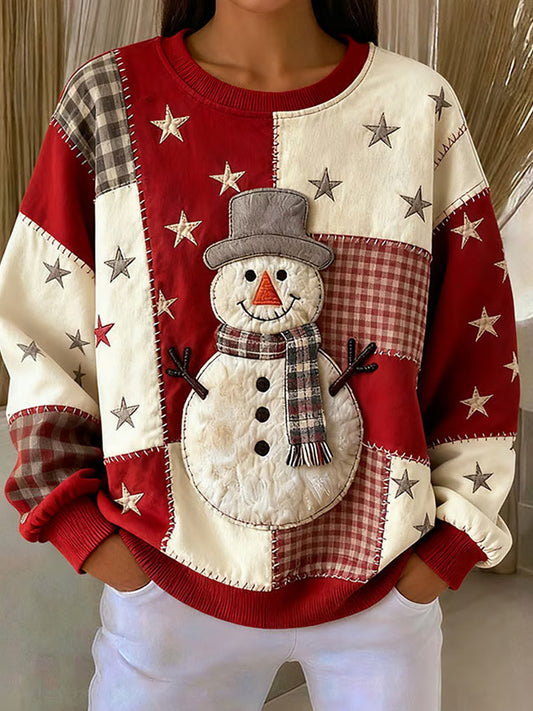 Női retro karácsonyi művészet nyomtatás alkalmi pulóver