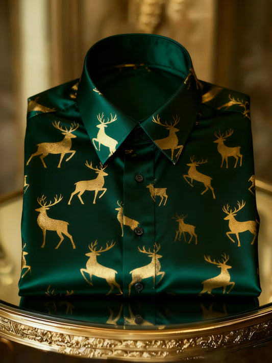 Férfi retro karácsonyi stílus hosszú ujjú alkalmi ing