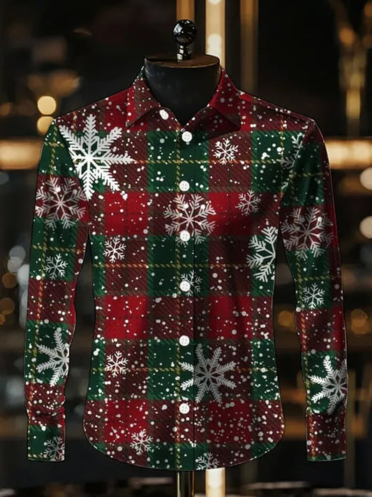 Férfi retro karácsonyi stílus hosszú ujjú alkalmi ing