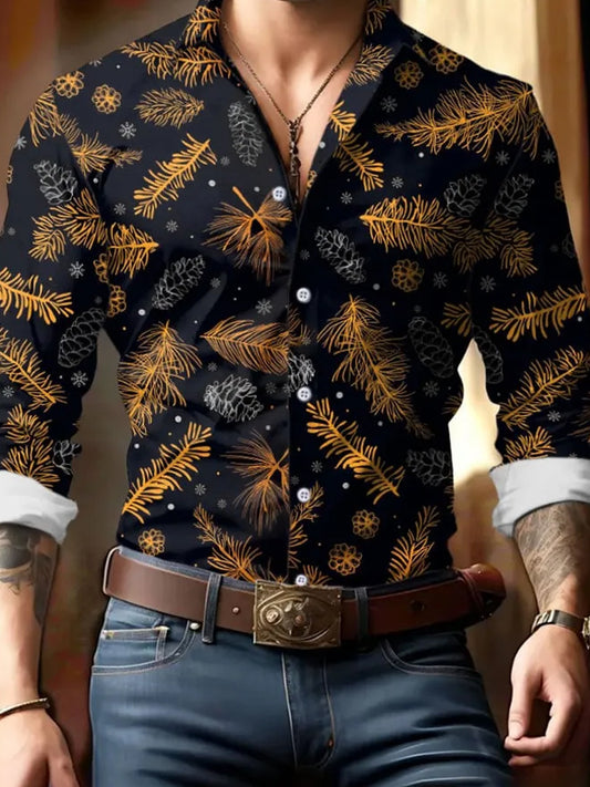 Férfi retro karácsonyi stílus hosszú ujjú alkalmi ing