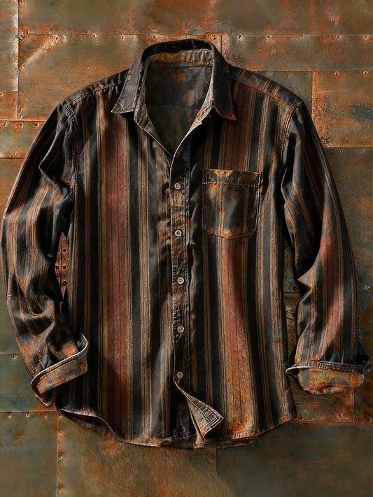 Férfi retro absztrakt művészet nyomtatás alkalmi hosszú ujjú ing