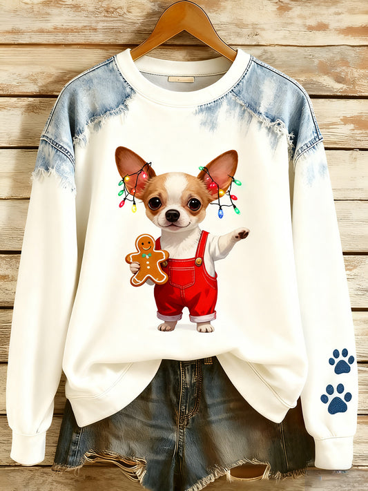 Női vintage art állat nyomtatás hangulatos kötött pulóver