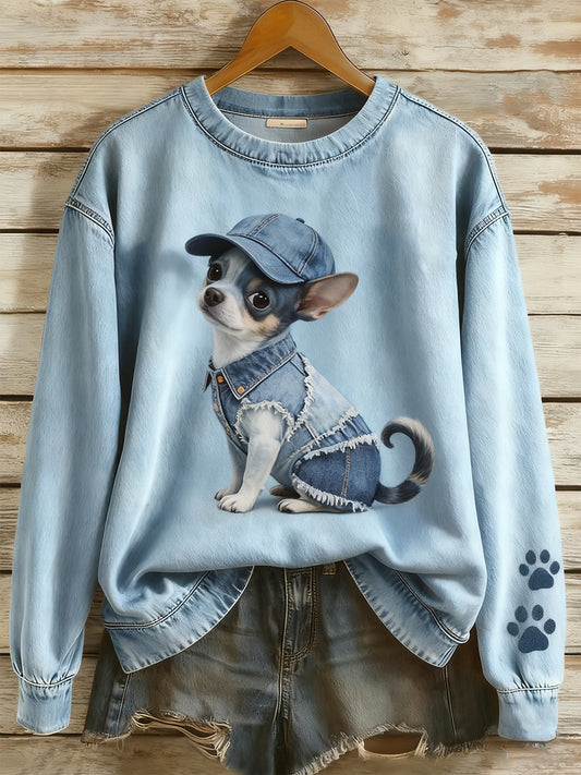 Női vintage art állat nyomtatás hangulatos kötött pulóver