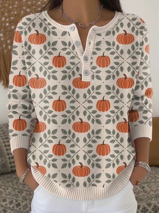 Női tök hálaadás henley nyak pulóver