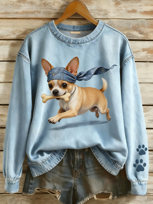 Női vintage art állat nyomtatás kényelem kötött felső