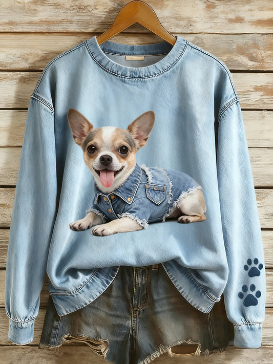 Női vintage art állat nyomtatás kényelem kötött felső