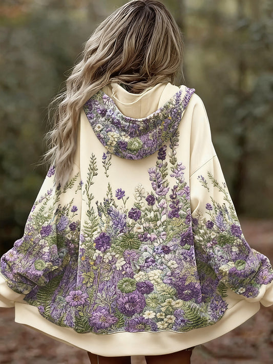 Női vintage virágos patchwork art nyomtatás kényelmes alkalmi hoodie