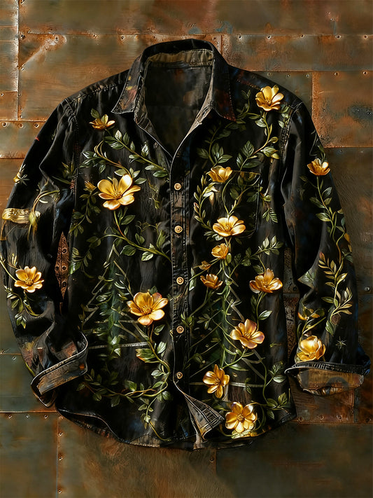 Férfi retro absztrakt művészet nyomtatás alkalmi hosszú ujjú ing