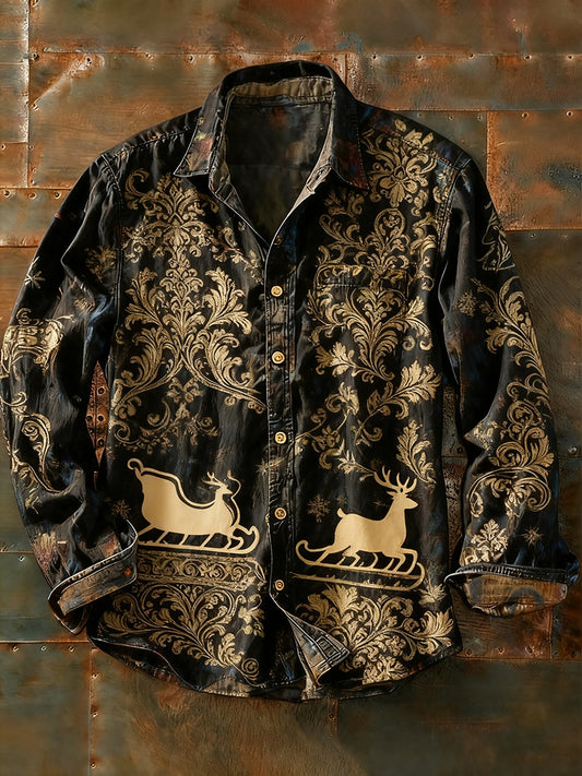 Férfi retro absztrakt művészet nyomtatás alkalmi hosszú ujjú ing