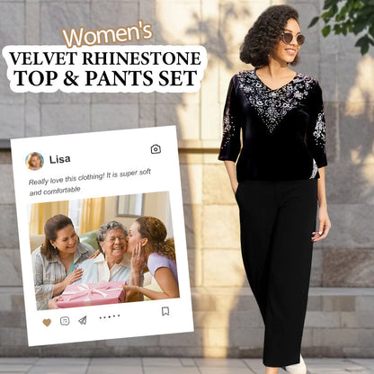 【XL-4XL】✨Női bársonyos strasszos felső és nadrág szett