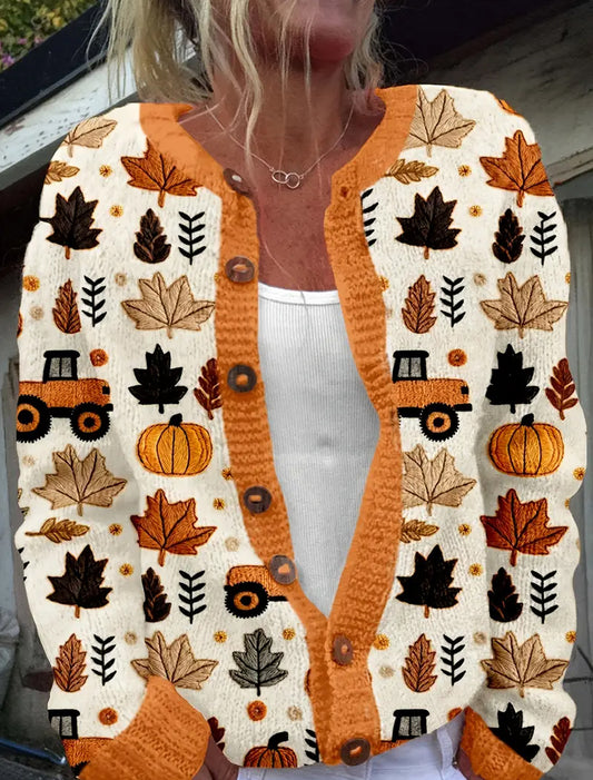 Női vintage őszi művészet nyomtatás kényelmes pulóver kardigán