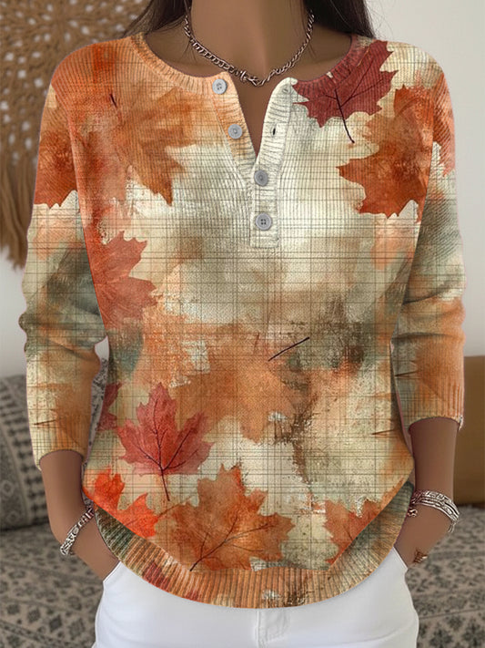 Női hálaadás vintage őszi henley nyak pulóver