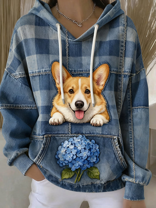 Női vintage állat művészet nyomtatás alkalmi retro kapucnis