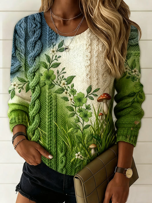 Női vintage virág művészet nyomtatás alkalmi kényelem pulóver