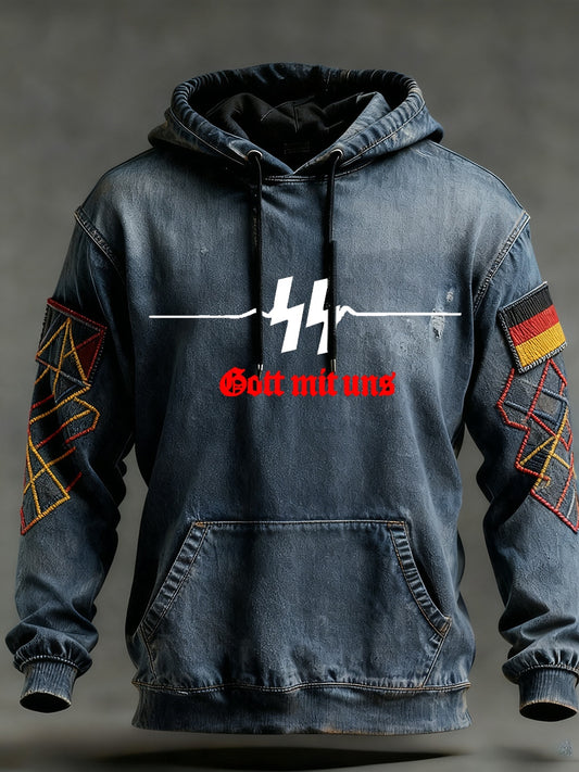 Férfi vintage német zászló művészeti nyomtatás hoodie