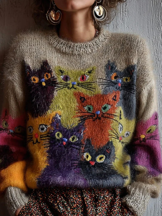 Női retro animal art print kényelmes alkalmi pulóver