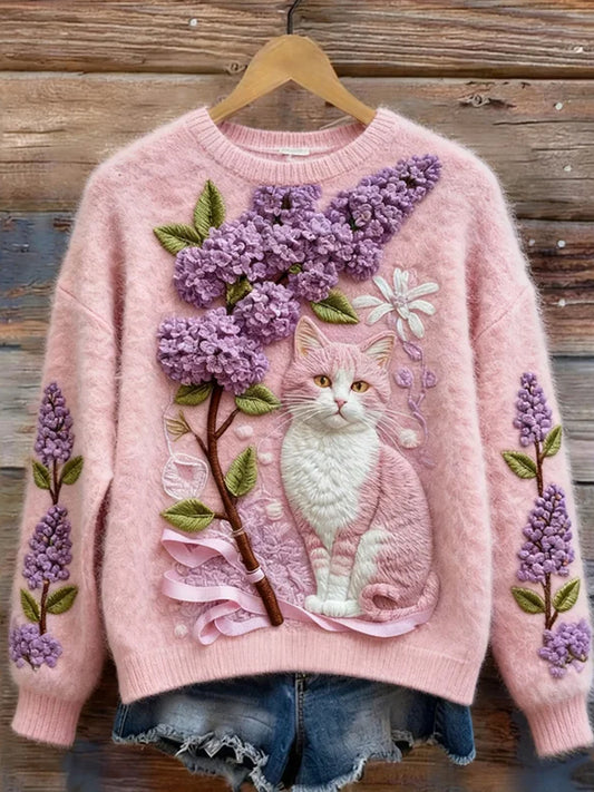 Női retro állat művészet nyomtatás kényelmes flanel pulóver